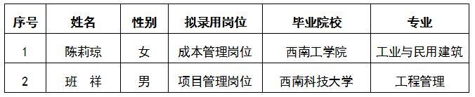 【內(nèi)部選聘】關(guān)于綿投集團成本管理崗位、項目管理崗位公開擬錄用人選公示.docx